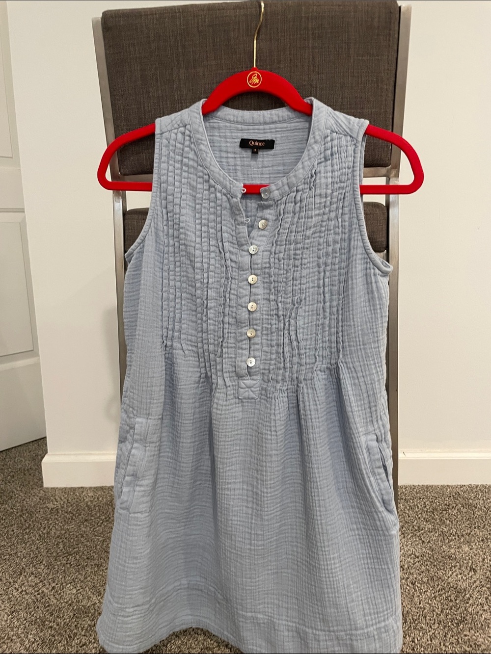 Quince Pale Blue Sleeveless Cotton Pintuck Dress